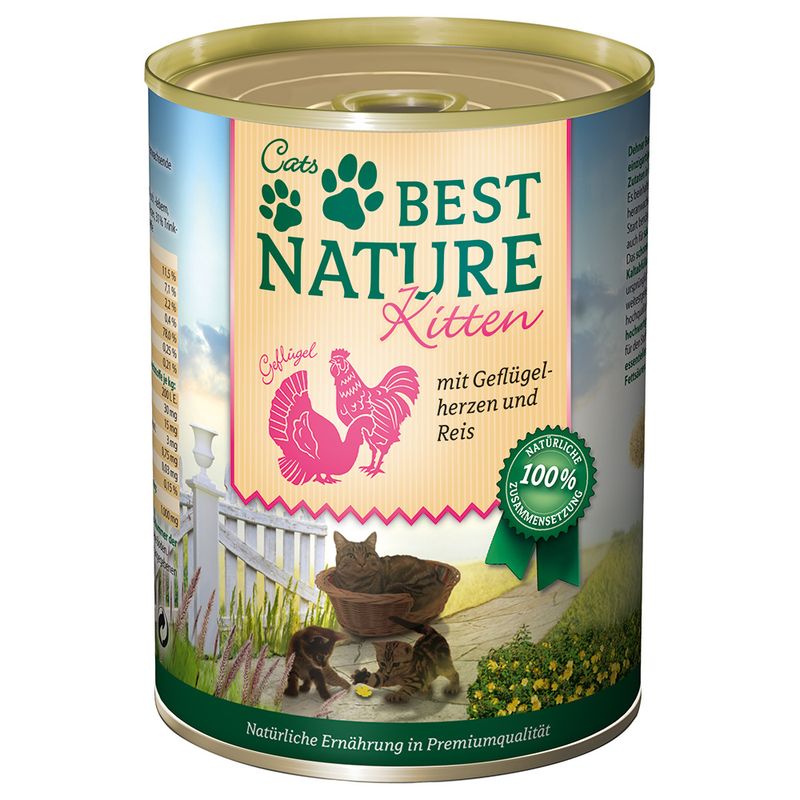 Best Nature Kitten Saver Pack 12 x 400g Poultry Hearts & Rice