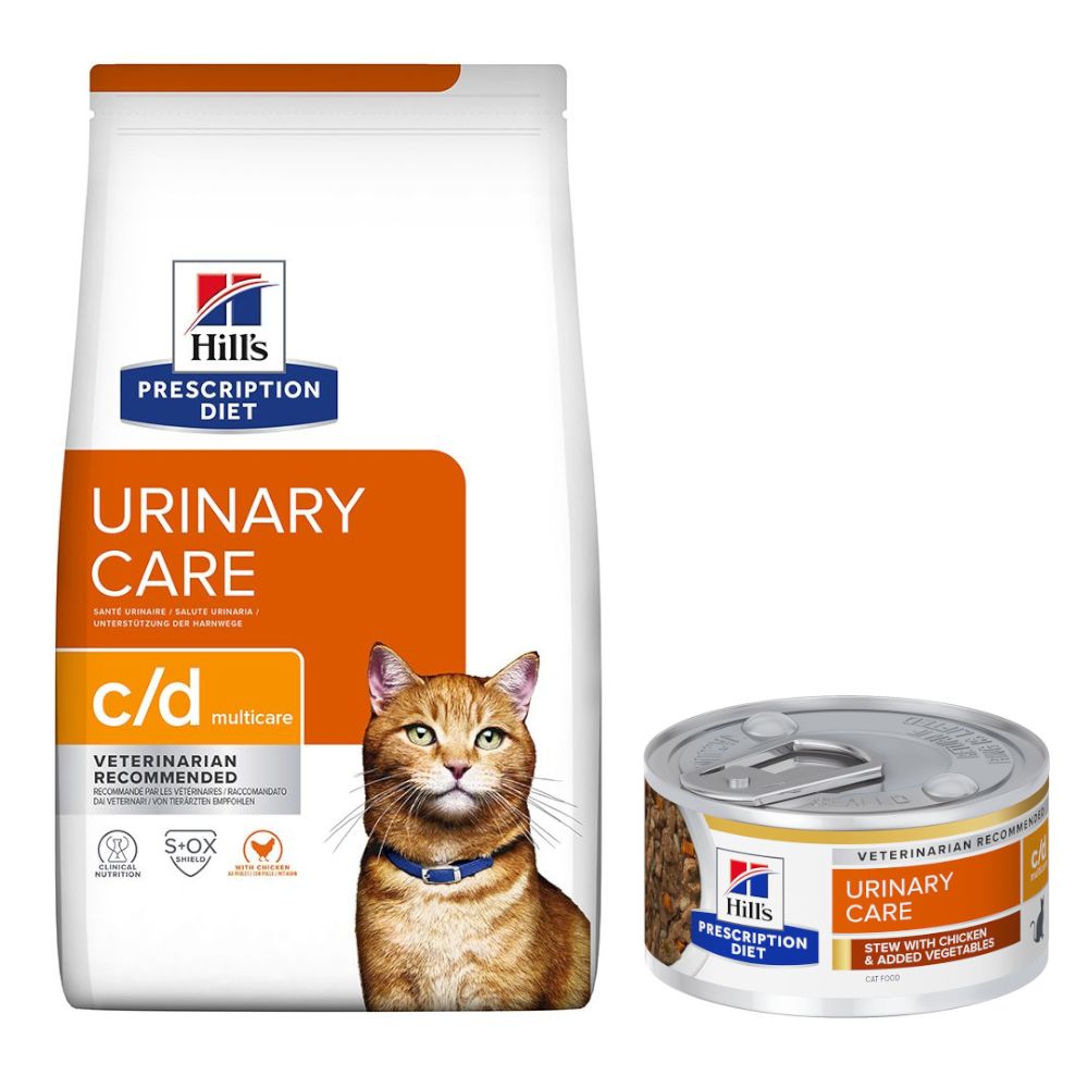 8kg Hill's Prescription Diet Dry Cat Food + 6 x 82g Wet Cat Food Free! * c/d Stress Urinary Care - Chicken (8kg) + c/d Urinary Stress Stew - Chicken (6 x 82g)