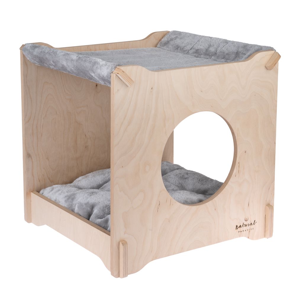 Natural Paradise Mimosa Cat Den Natural wood with cream cover