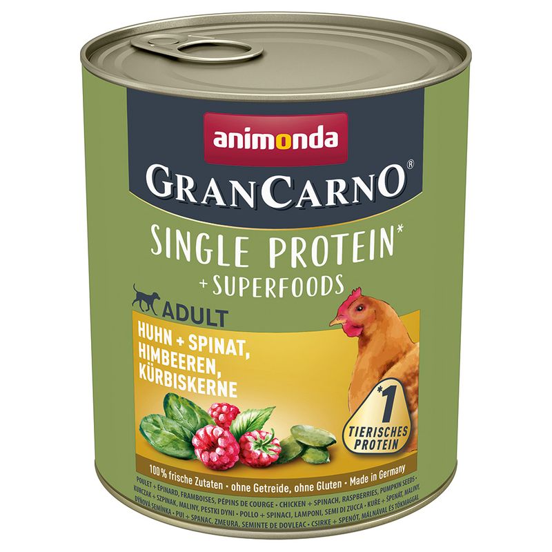 animonda GranCarno Superfoods Adult 24 x 800g Chicken, Spinach, Raspberries & Pumpkin Seeds