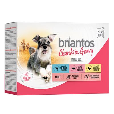 Briantos Chunks in Gravy 12 x 100g Mixed pack - (Chicken,Beef,Salmon)