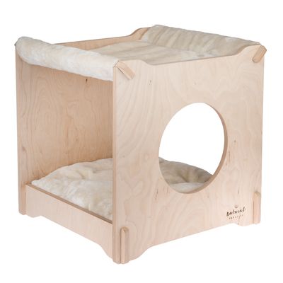 Natural Paradise Mimosa Cat Den Natural wood with cream cover