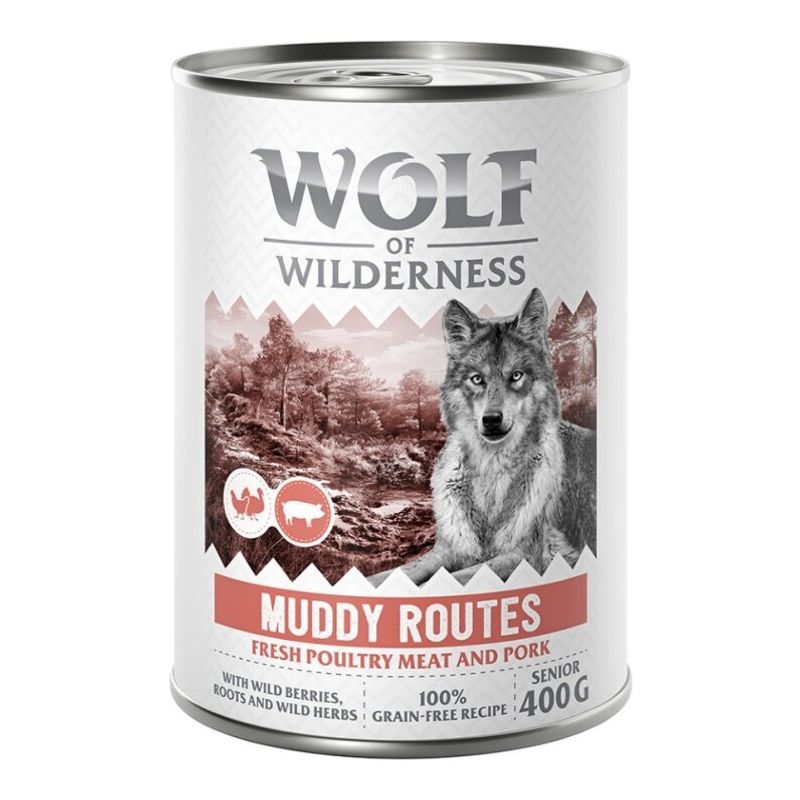 Wolf of Wilderness Senior 6 x 400g - With lots of fresh poultry Mixed Pack (2x Sandy Path, 2x Stony Creek, 2x Muddy Routes)