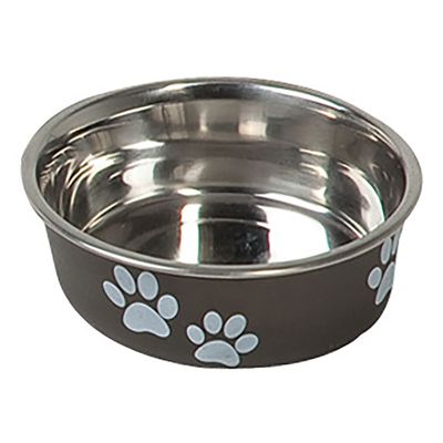 Karlie Stainless Steel Bowl with Paw Motif - Black 800ml, 17cm diameter