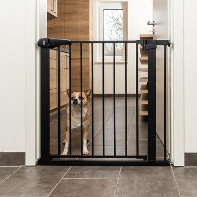 TIAKI Black Dog Gate with 7 cm Extension Height 76 cm, width 75 to 82 cm
