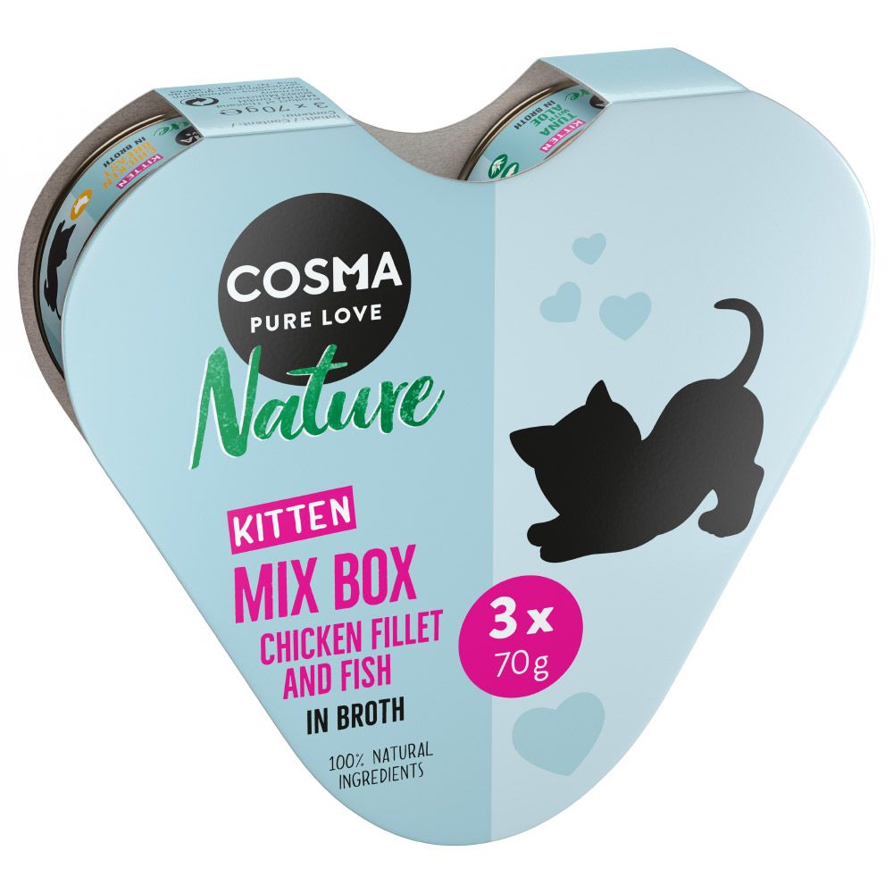 Cosma Nature Kitten Heart Box 3 x 70g 3 Varieties