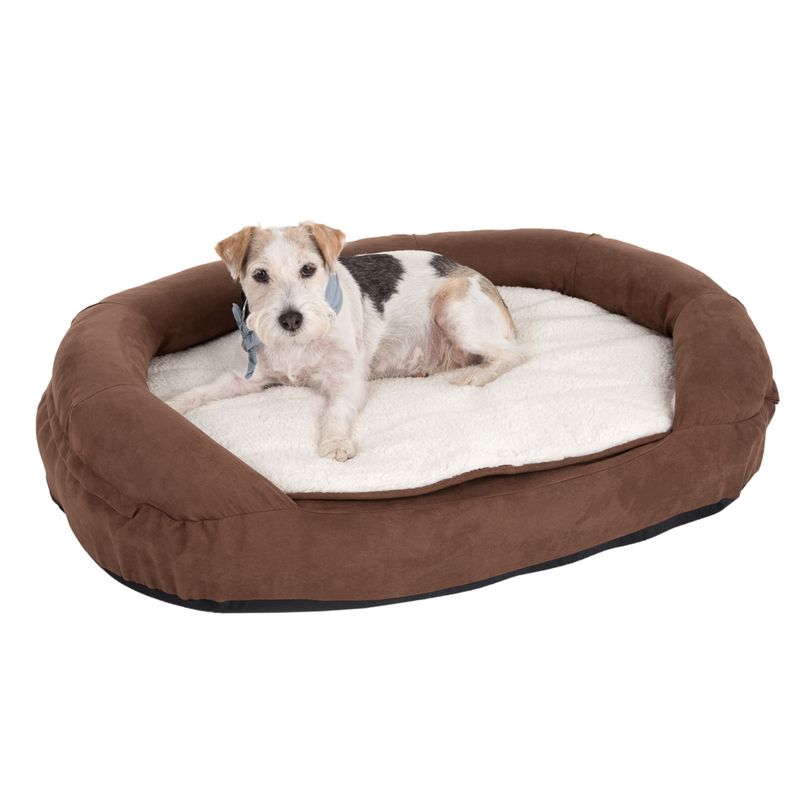Oval Memory Foam Dog Bed - Brown 100 x 65 x 24 cm (L x W x H)