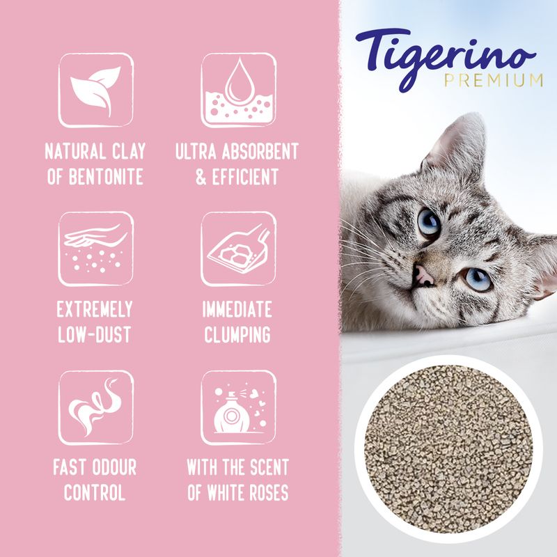 Tigerino Premium Cat Litter – White Rose Scented 12kg