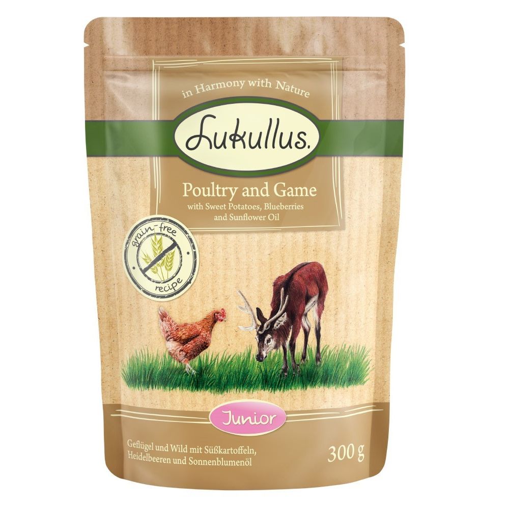 Lukullus Junior Grain-Free Pouches 6 x 300g Poultry & Game