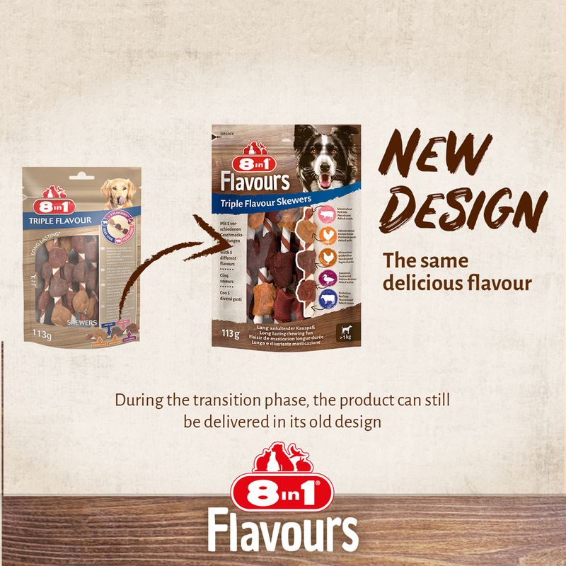 8in1 Triple Flavour Skewers 113g (6 Chews)
