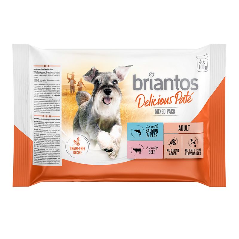 Briantos Fresh Pouch Trial Mix 4 x 100 g Chunks in Gravy (Salmon & Beef)