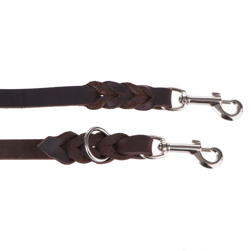 Heim Plaited Leather Double Dog Lead - Brown 220cm