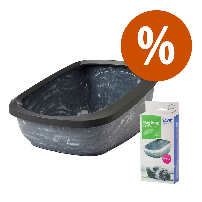 Savic Aseo Jumbo Marble Litter Tray Marbled Grey / Black
