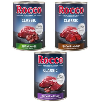 Rocco Classic Mixed Trial Pack 6 x 400g Topseller Mix: Pure Beef, Beef/Poultry Hearts, Beef/Chicken