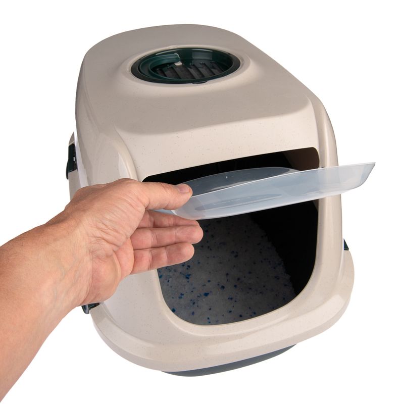 kooa Covered Cat Litter Tray - 90% recycled Plastic Dark green / beige