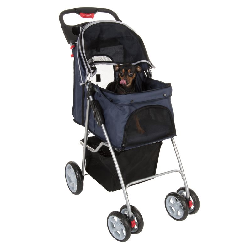 Sporty Pet Stroller for Small Dogs Navy Blue & Grey