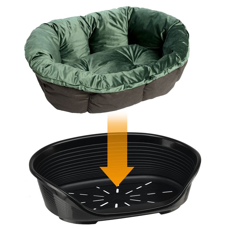 Ferplast Siesta Deluxe Black Dog Bed with Cover – Green Velvet Size 4 Set: 64 x 48 x 25cm (L x W x H)