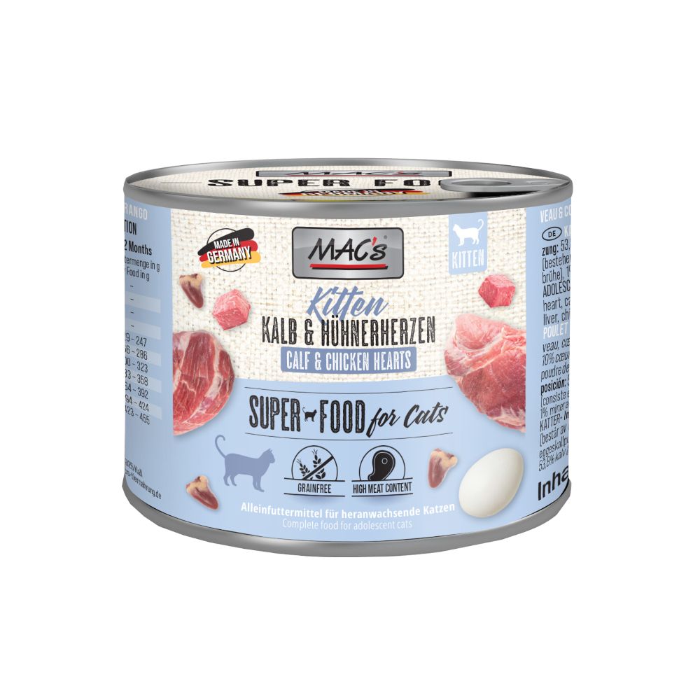 Saver Pack MAC's Cat 12 x 200 g Kitten (veal & chicken hearts)