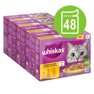 Whiskas 1+ Adult Pouches Saver Pack 48 x 85g Poultry Feasts in Jelly