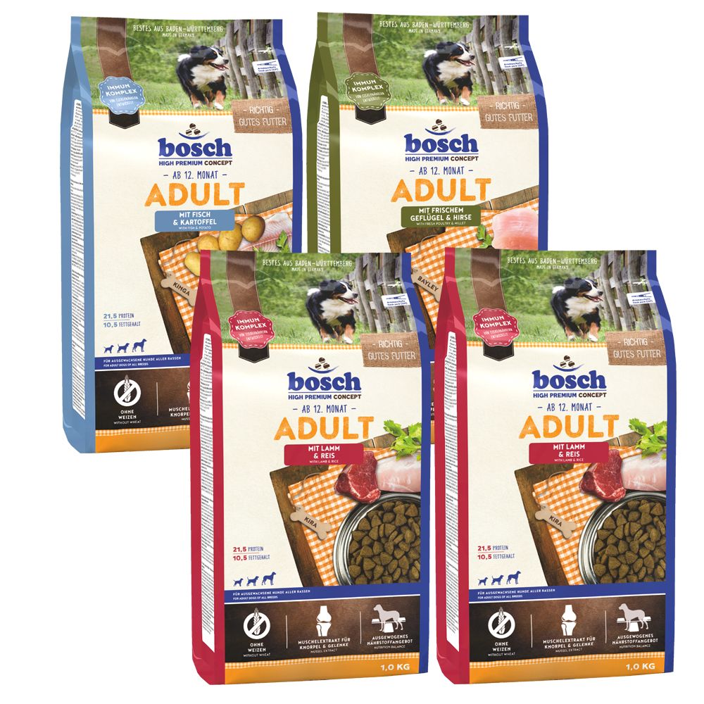 bosch Adult Dry Dog Food Mixed Trial Pack 4 x 1kg 3 Varieties