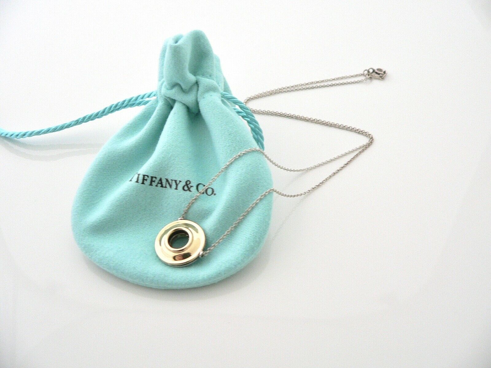 Tiffany & Co Silver 18K Gold Picasso Magic Disc Necklace Pendant Gift Pouch Love