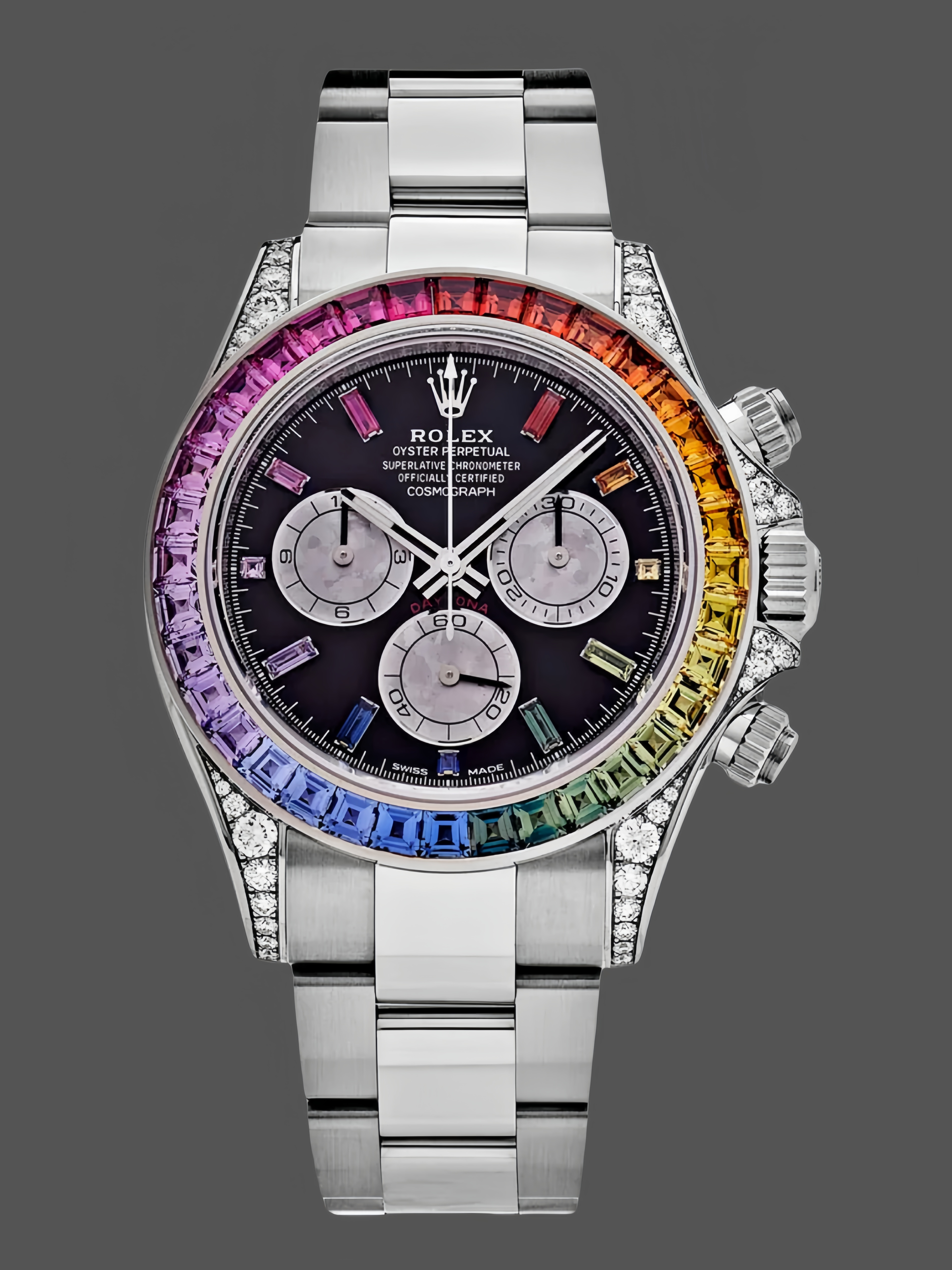 Rolex Daytona 116599RBOW Rainbow White Gold Black Dial Sapphire Bezel