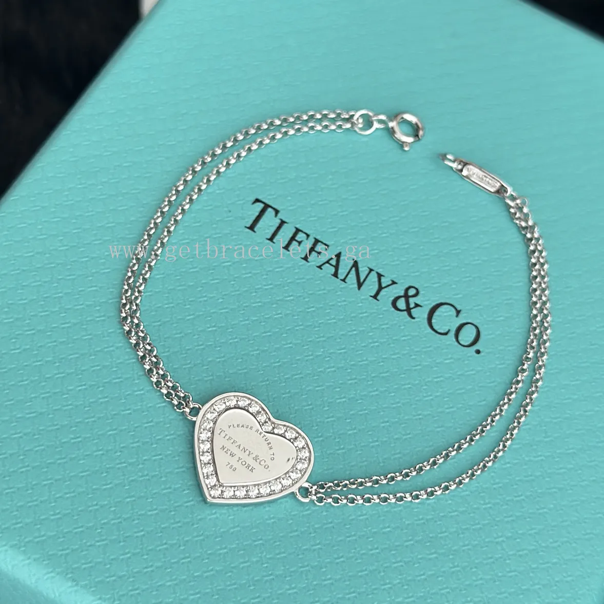 Return to Tiffany Heart Tag Double Chain Bracelet in Silver With Diamonds