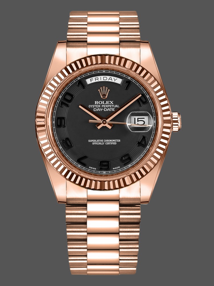 Rolex Day-Date 218235 Black Concentric Arabic Dial Rose Gold 41MM Mens Replica Watch