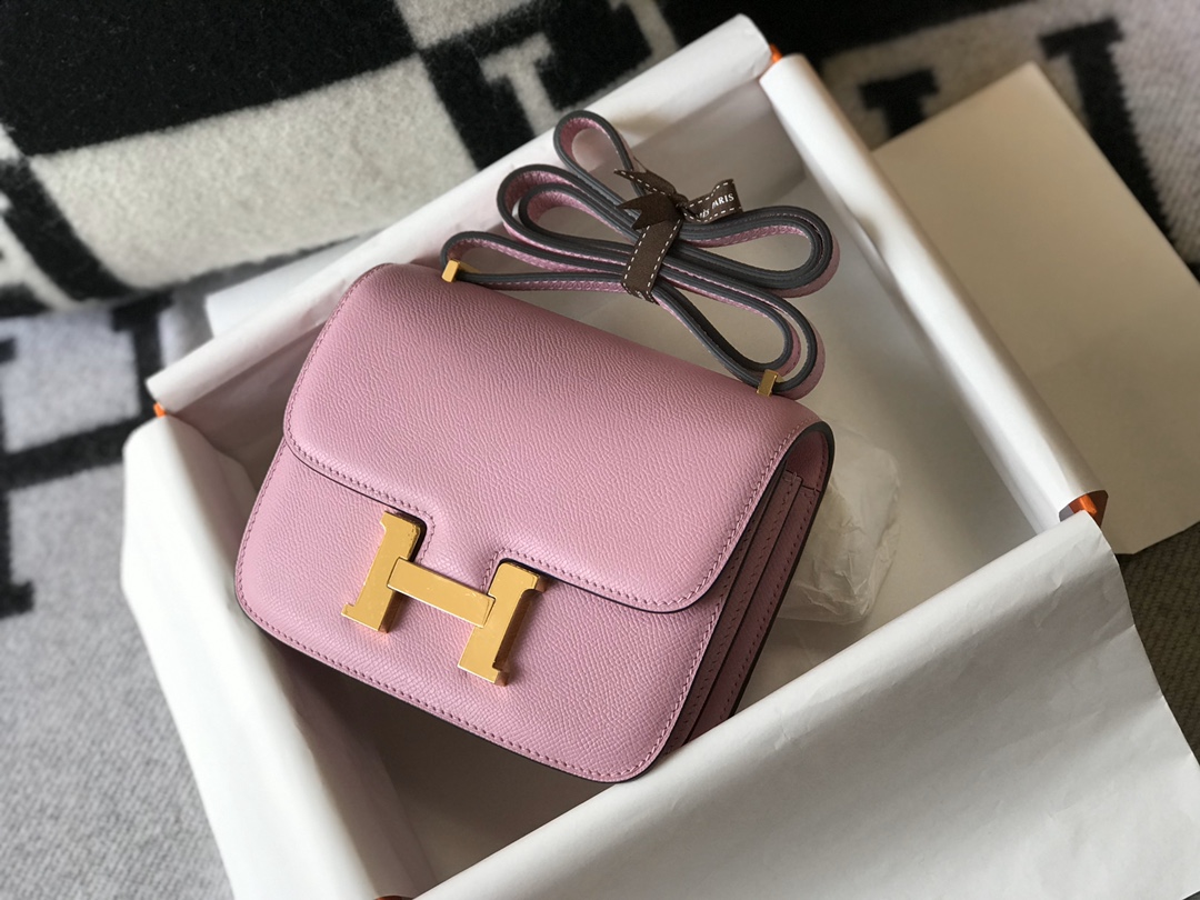 Replica Hermes Constance Bag Epsom Leather Pink Wiht Gold 18cm and 23cm