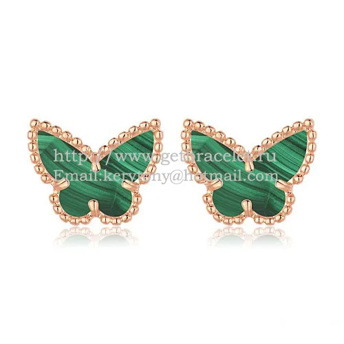 Van Cleef & Arpels Sweet Alhambra Butterfly Earrings Pink Gold With Malachite Mother Of Pearl
