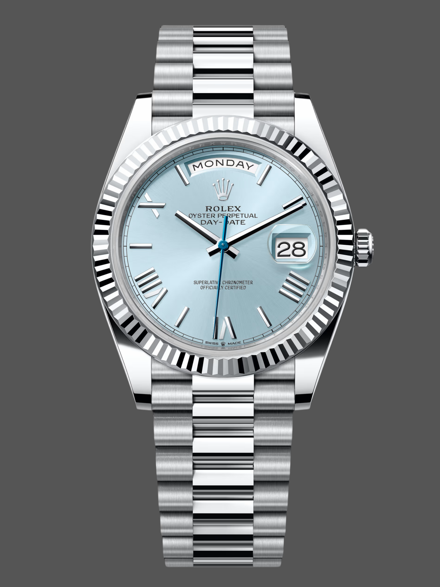 Rolex Day-Date 228236 0012 Fluted Bezel Ice Blue Dial 40MM Mens Replica Watch
