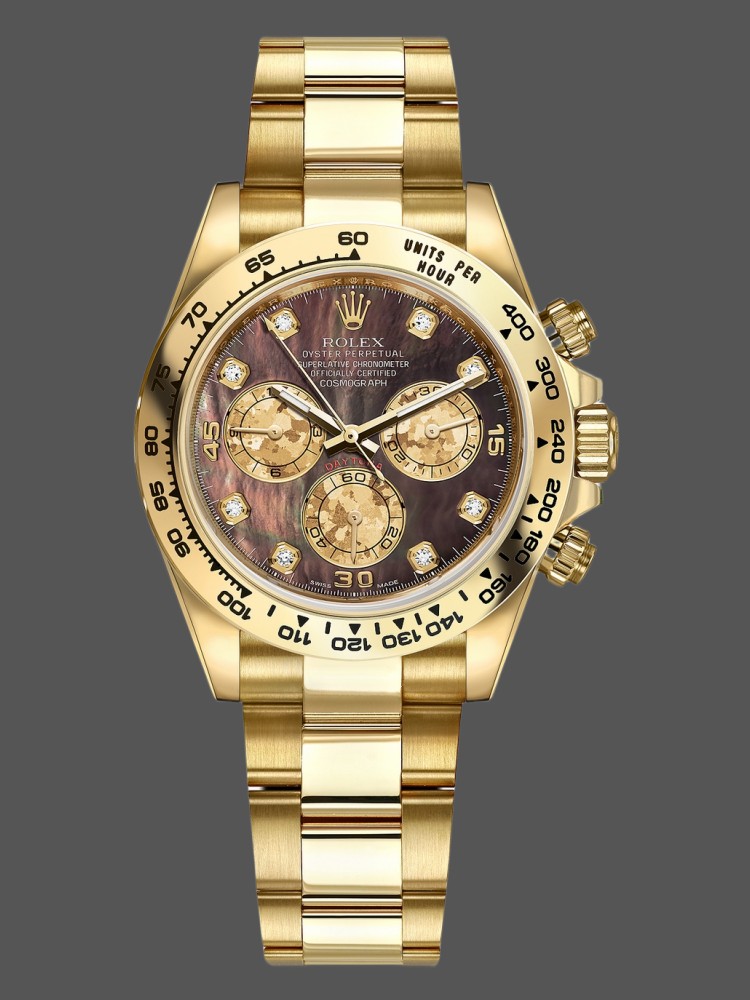 Rolex Daytona 116508 Yellow Gold Black Mother Of Pearl Dial 40MM Mens Replica Watch