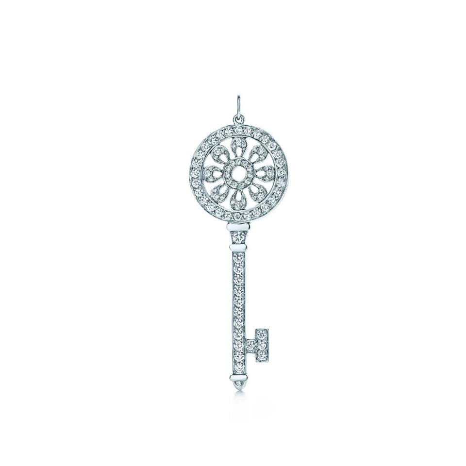 Tiffany Keys Petals Key Pendant Sterling Silver Necklace Diamonds Fashion Party Jewelry Women GRP02643