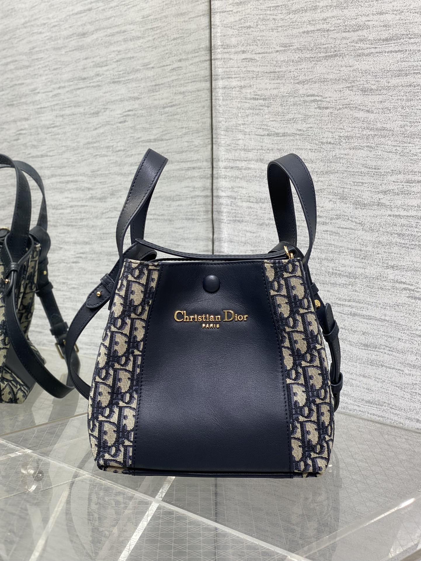 Dior Blue Oblique Bucket Bag in Jacquard & Calfskin