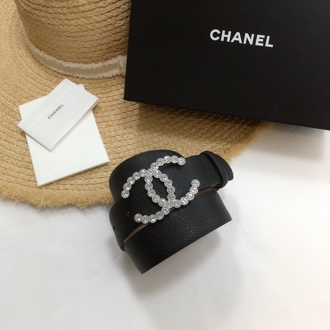 Chanel Belt With Beaded Buckle Black With Silver Hardware Women Belt 30MM