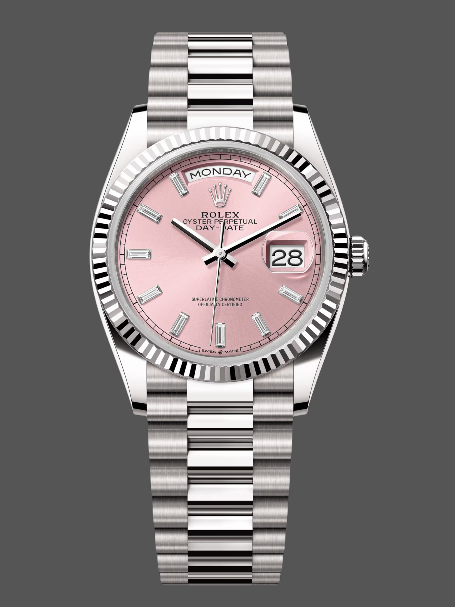 Rolex Day Date 36mm Pink Diamond-Set Dial Fluted Bezel President m128239 0071