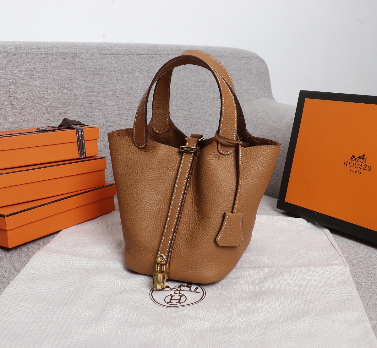 Replica Hermes Picotin Lock Bag 18cm and 22cm Coffee with Gold Hardware