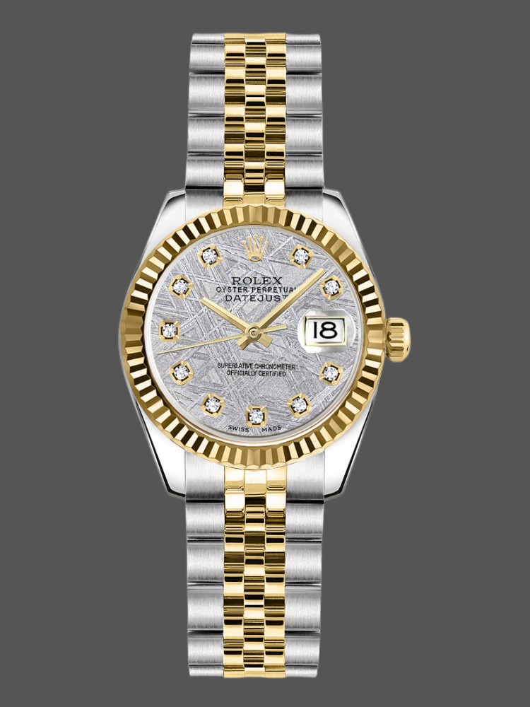 Rolex Datejust 179173 Meteorite Grey Diamond Dial Fluted Bezel 26MM Lady Replica Watch