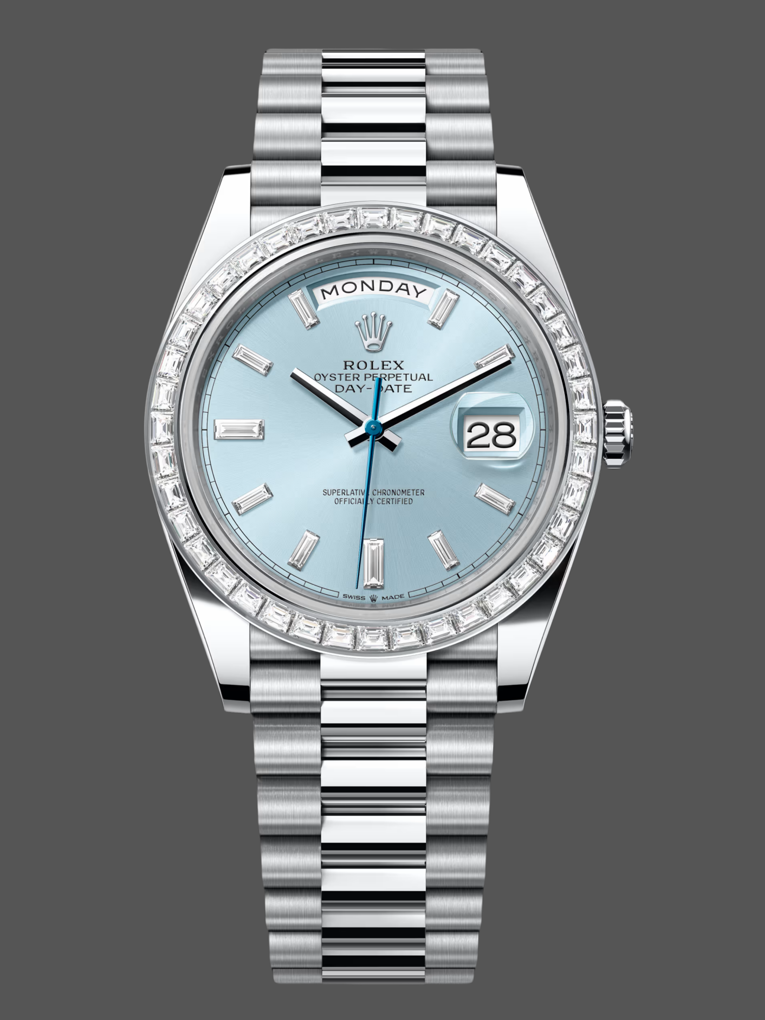 Rolex Day-Date 228396TBR Ice Blue Diamond Dial Diamond Bezel 40mm Mens Replica Watch