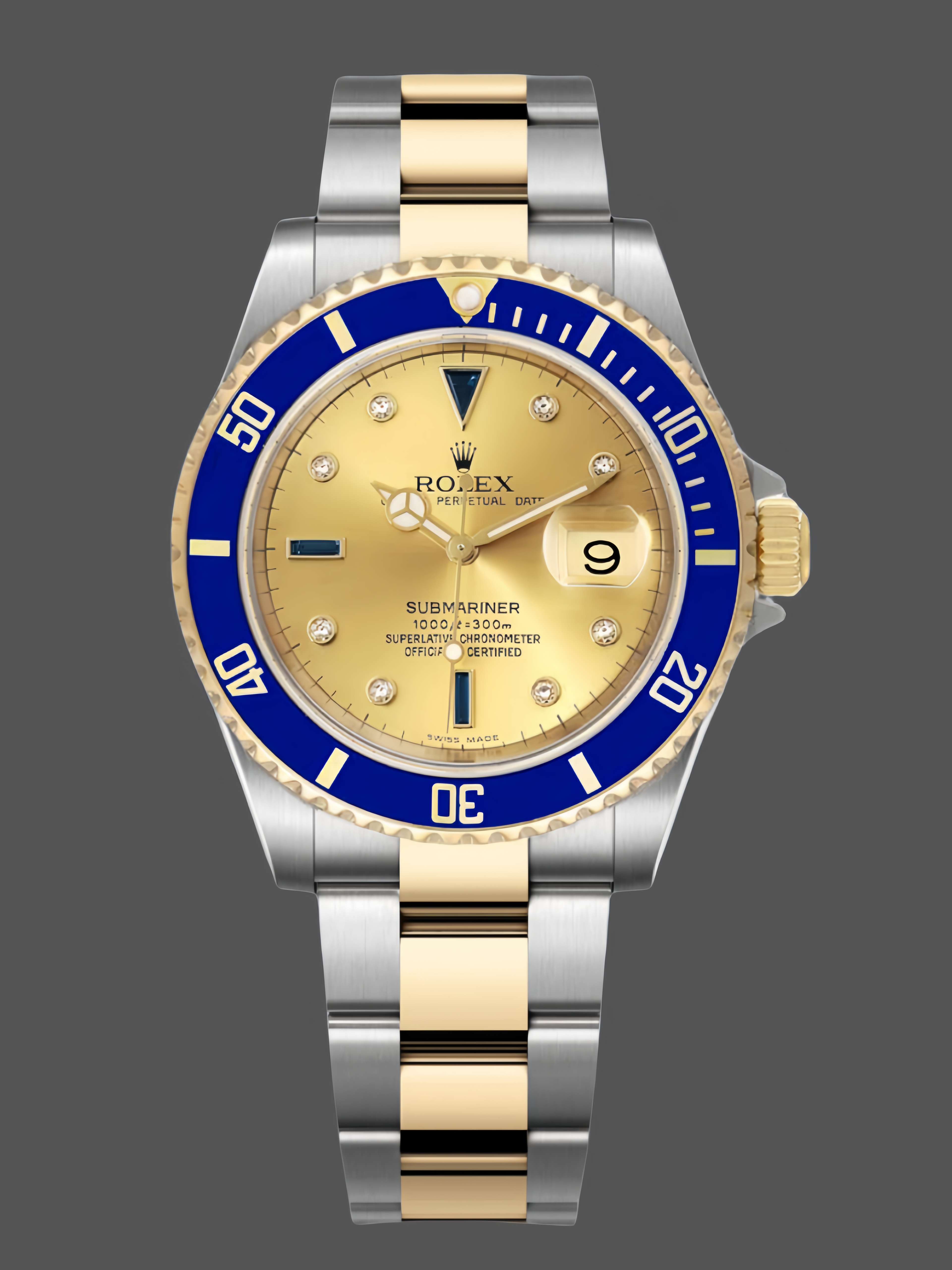 Rolex Submariner Date 16613 Champagne Serti Dial 40mm Mens Replica Watch
