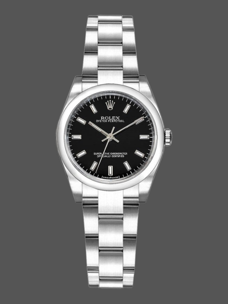 Rolex Oyster Perpetual 176200 Stainless Steel Black Index Dial 26MM Lady Replica Watch