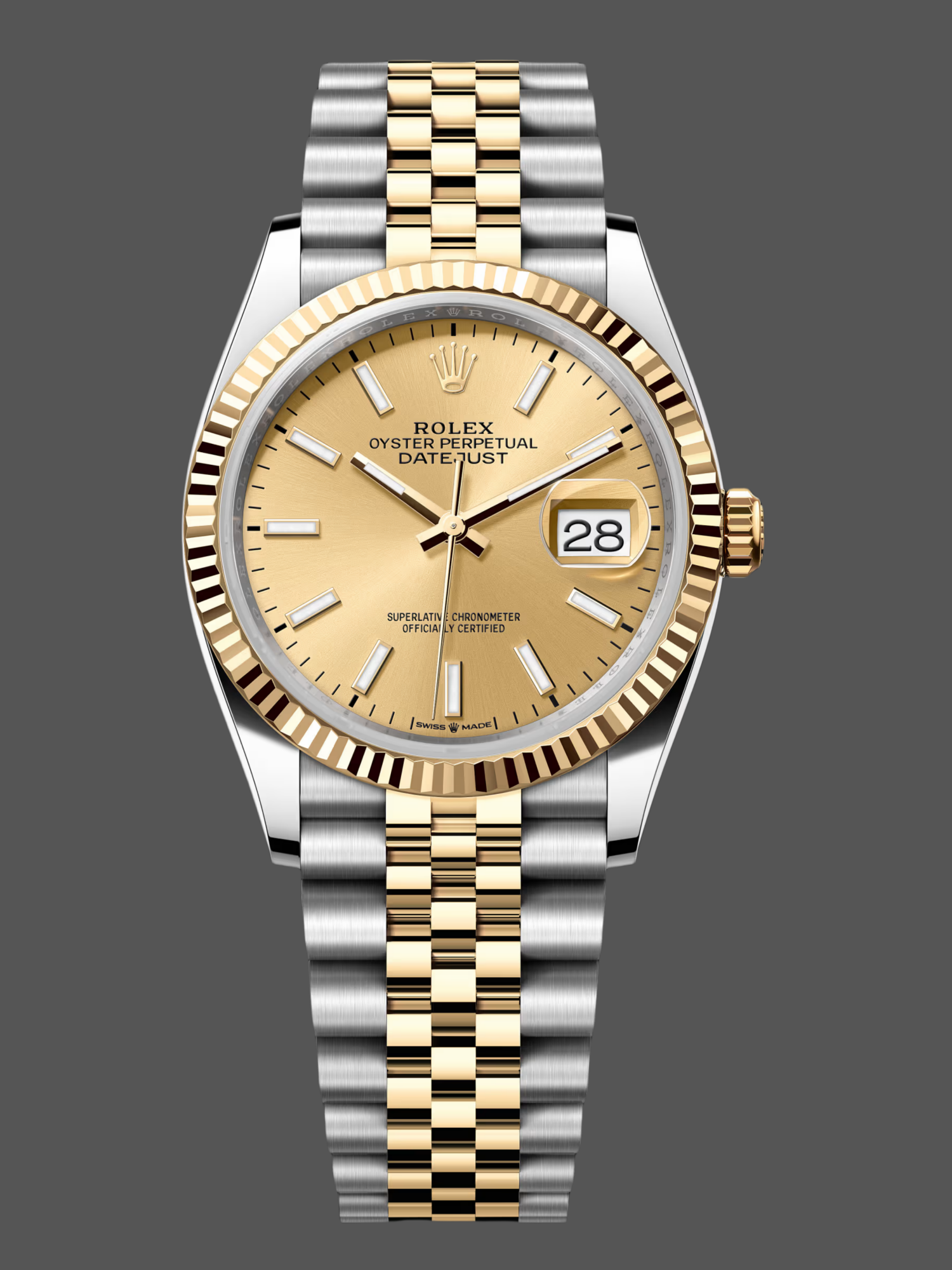 Rolex Datejust 36MM 126233 0015 Champagne Index Dial Fluted Bezel Unisex Replica Watch