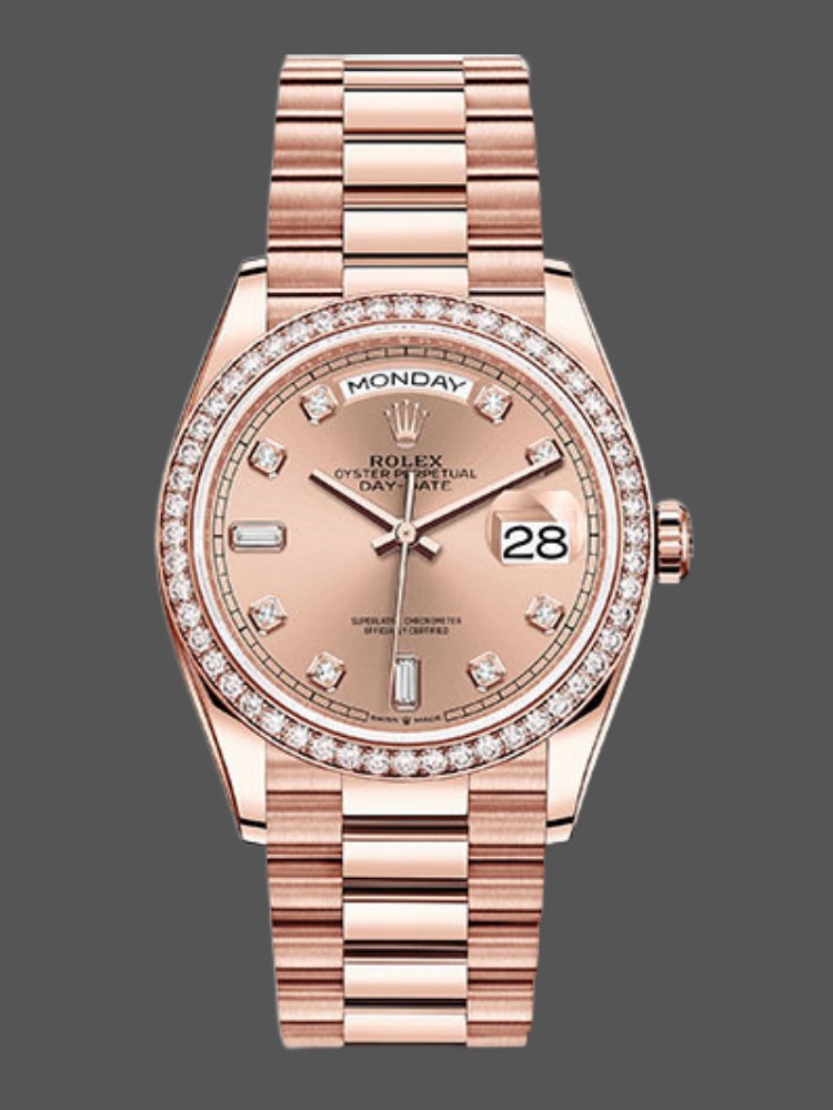 Rolex Day-Date 128345RBR Champagne Rose Dial Everose Gold 36MM Unisex Replica Watch