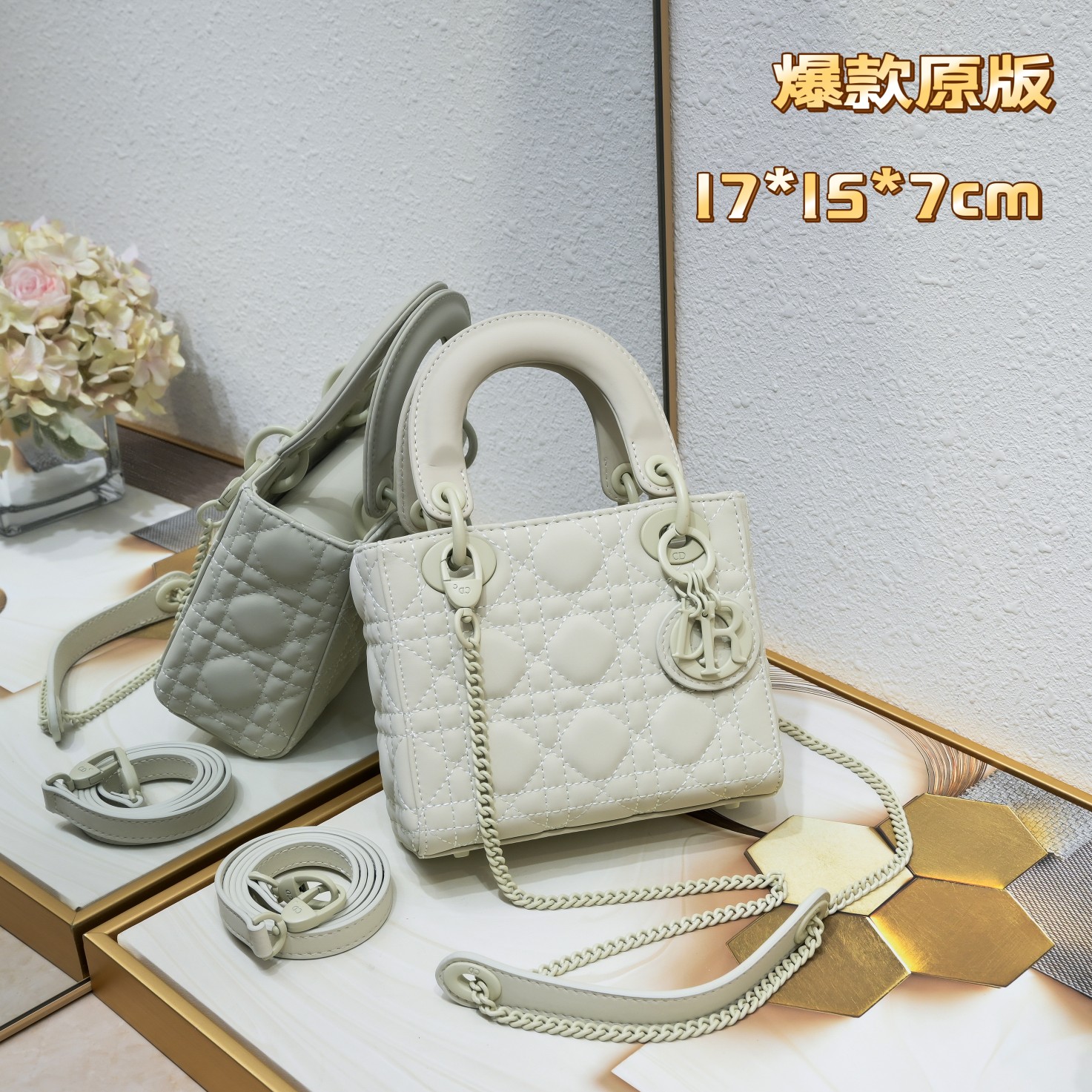 Mini Lady Dior Bag White Matte 2022 LM051 17cm