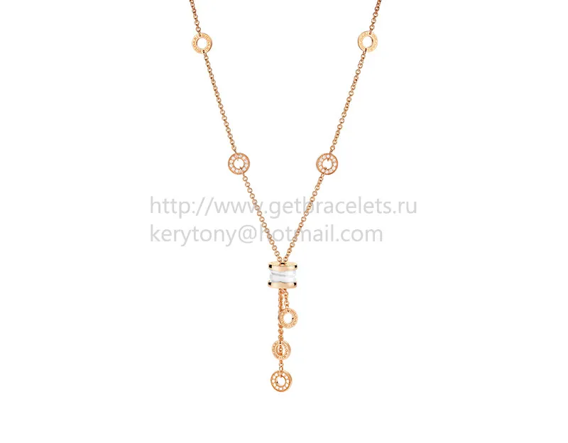 B.zero1 Rose Gold Necklace with White Ceramic and Pave Diamonds