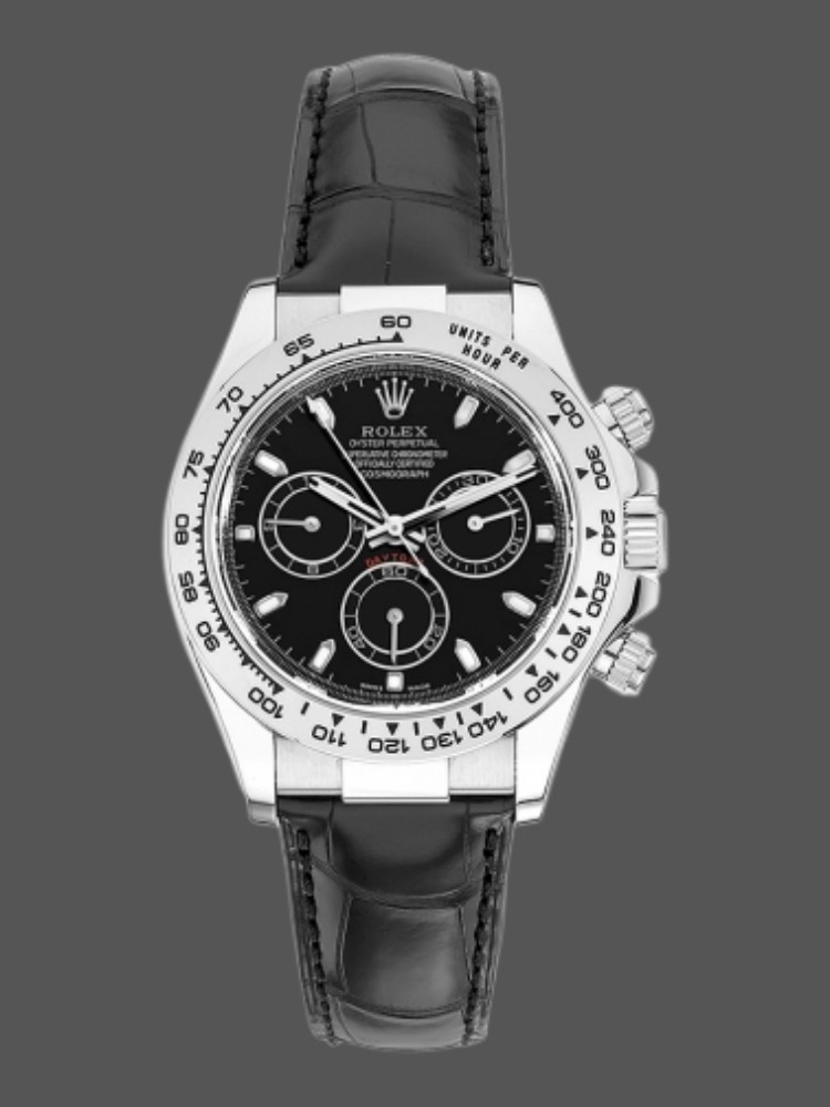 Rolex Daytona 116519 Black Leather strap Black Dial 40mm Mens Replica Watch