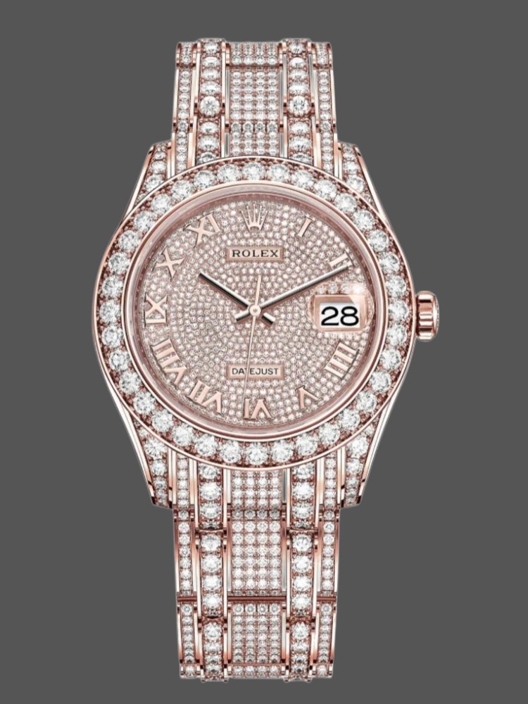 Rolex Pearlmaster 86405RBR Everose Gold Paved Diamond dial 39mm Mens Replica Watch