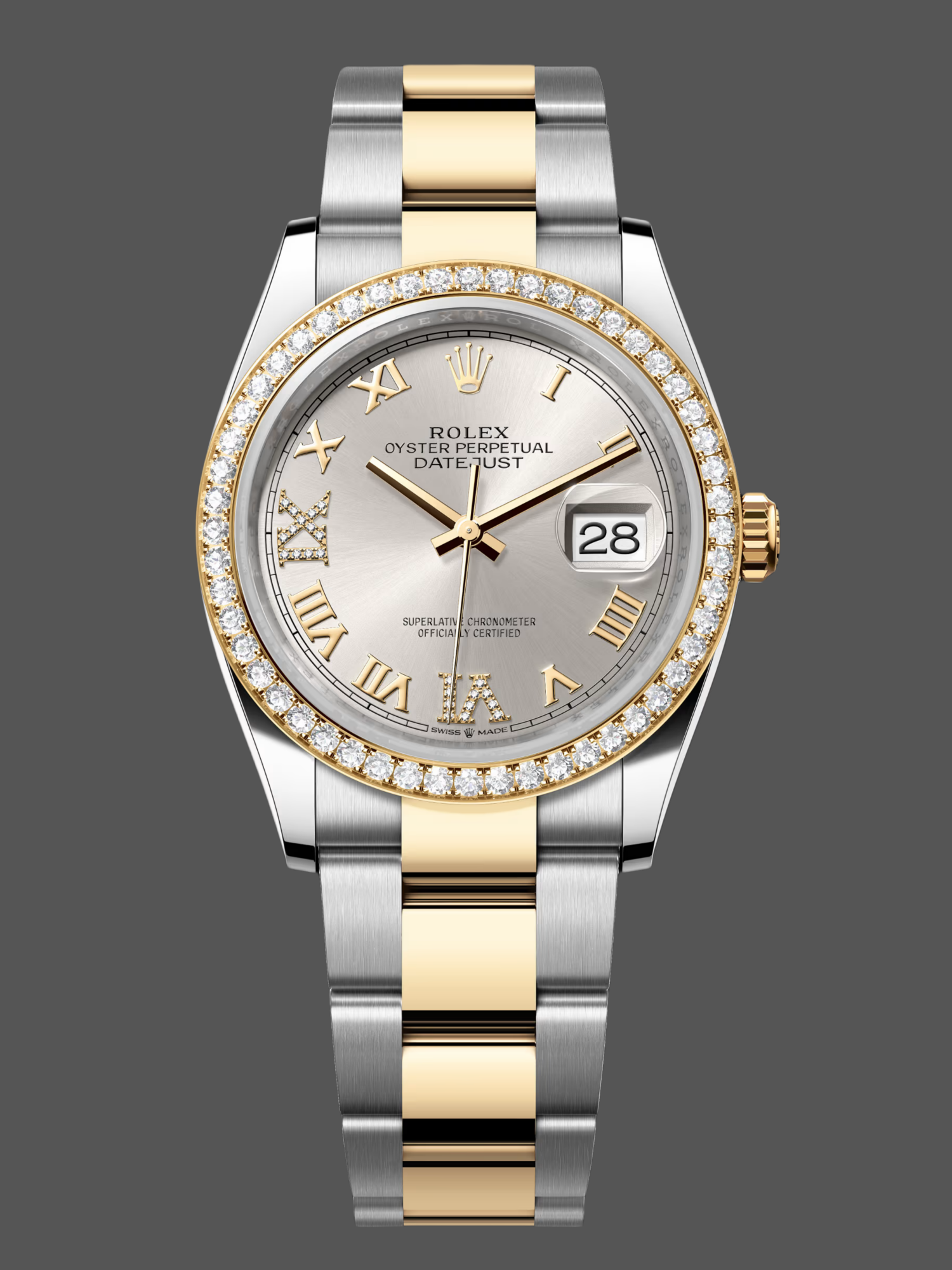 Rolex Datejust Diamonds Silver Pave Roman Dial M126283RBR 0018 36mm Women's Watch