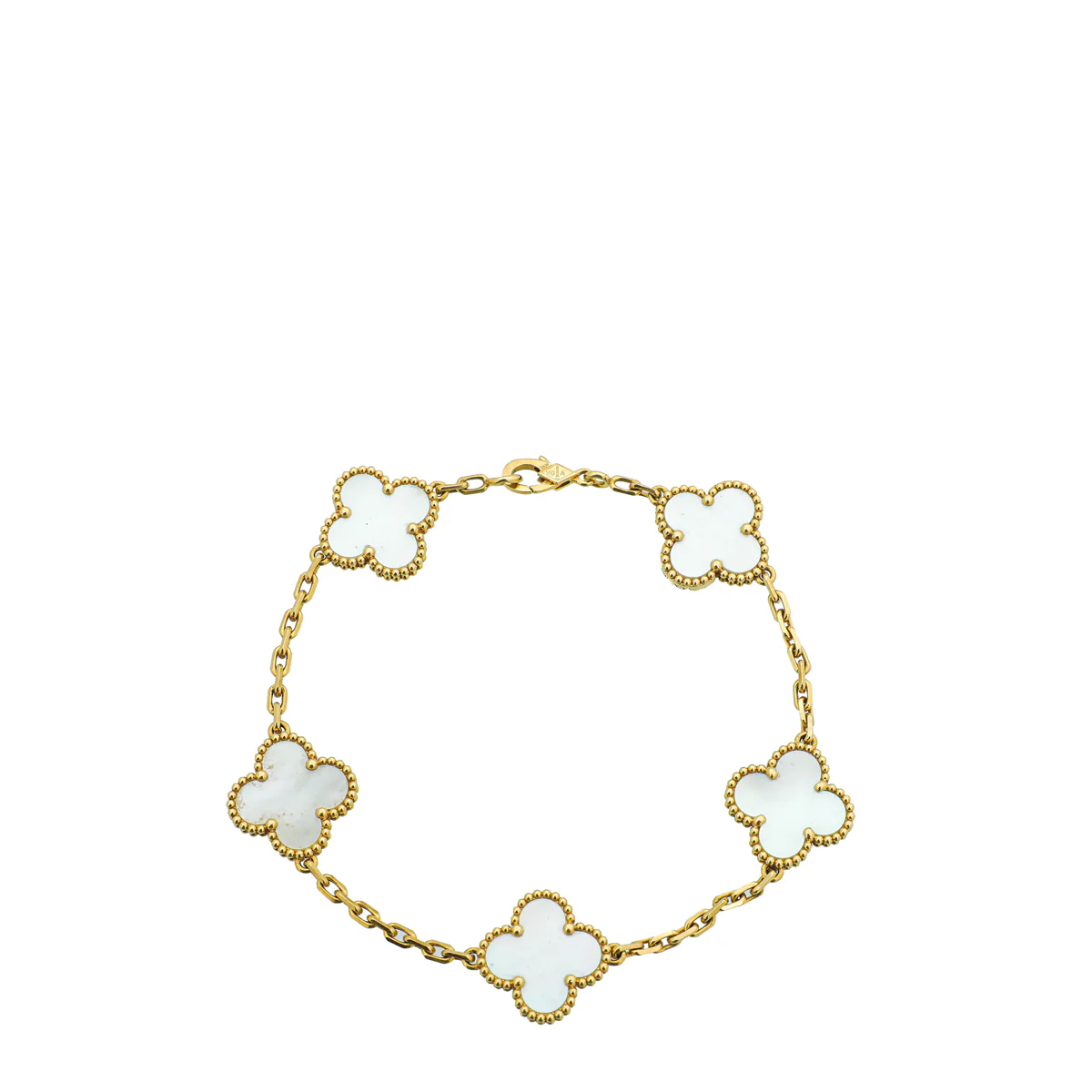 Van Cleef & Arpels 18K Yellow Gold MOP Vintage Alhambra 5 Motifs Bracelet