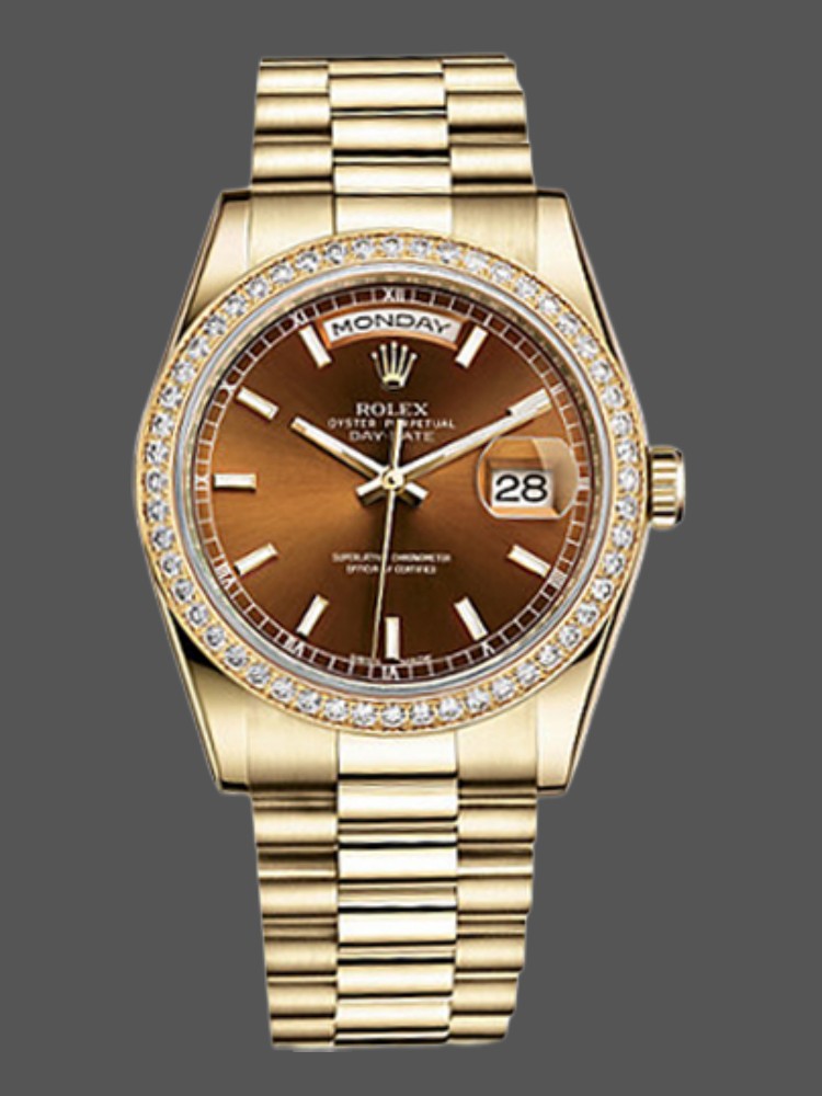 Rolex Day Date 118348 Chocolate Brown Dial Yellow Gold 36mm Unisex Replica Watch